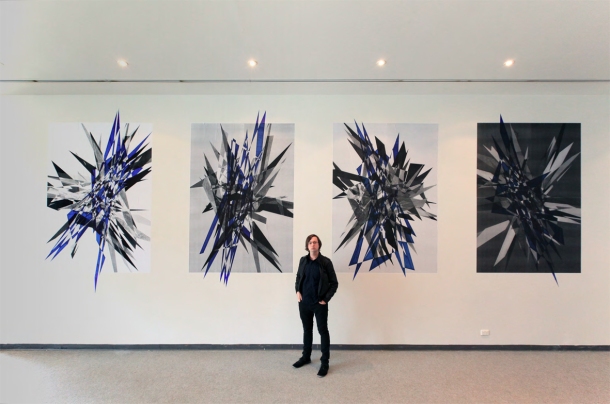 Scanner [installation view Shepparton Art Museum Australia] 281 x 834 cm permanent marker on wallpapered xerox prints 2012
